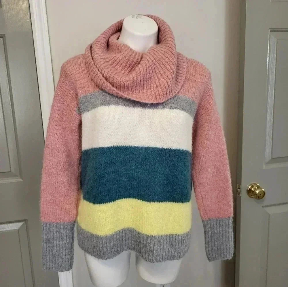 Lou & Grey For LOFT Plushfuzz Wool/Alpaca Blend Colorblock Turtleneck Sweater(M)